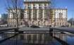The US Embassy is reflected in a car in Moscow, Russia on