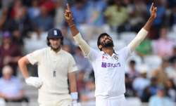 India bowler Jasprit Bumrah celebrates after bowling Stuart