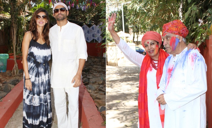 On the occasion of Holi, Shabana Azmi and Javed Akhtar held a close-knit party at their residence. Their kids Javed Akhtar and Zoya Akhtar arrived for Holi celebrations. While Zoya came alone, Farhan was accompanied by his girlfriend Shibani Dandekar.Â 