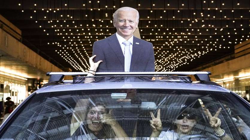 Jubilant crowds celebrated the election of Joe Biden and Kamala Harris as the nation’s next president and vice president on Saturday, honking horns, cheering and dancing in the streets across the country.