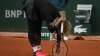 Serena Williams of the U.S. reacts after missing a shot