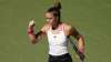 Maria Sakkari, of Greece, reacts during a match against