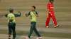 Pakistani spinner Usman Qadir, center, celebrates with