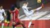 Leicester's Harvey Barnes, right, and Liverpool's Joel