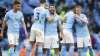 Manchester City's Sergio Aguero, centre, celebrates with