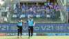The umpires take to the field during match 28 of the Vivo