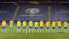 Brazil's players stand during the national anthem prior to