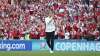 Denmark's managaer Kasper Hjulmand applauds fans as he
