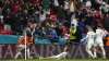 England's Harry Kane, center, celebrates after scoring his