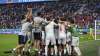 Spain players celebrate their win during the Euro 2020