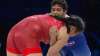 Bipasha (in blue) in action during the World junior wrestling in Ufa, Russia 