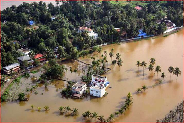An aeriel view of the flooded locality of Aluva after heavy