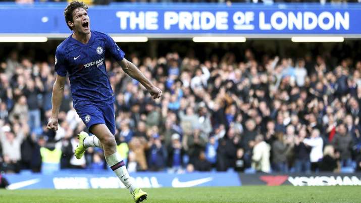 Chelsea's Marcos Alonso celebrates scoring his side's first