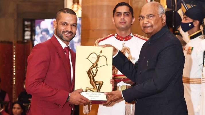 File Photo of Shikhar Dhawan receiving Arjuna Award.